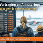 Vertraging of annulering reisverzekering in 2025, mensen wachten bij delayed vluchten op de luchthaven
