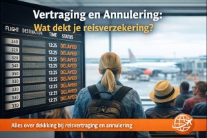 Vertraging of annulering reisverzekering in 2025, mensen wachten bij delayed vluchten op de luchthaven